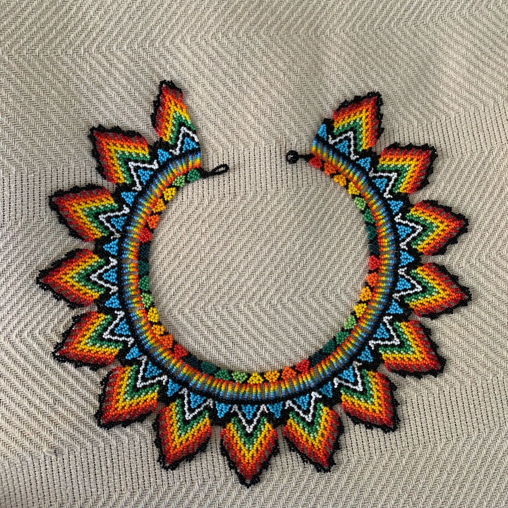 Handmade Beadwork Native American Rainbow Collar Necklace